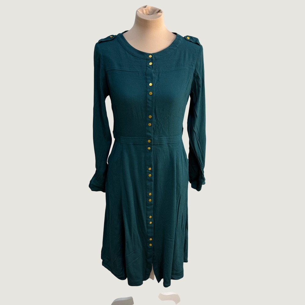 Boden Teal Green Button Front Shirt Dress English Countryside Teacher US 10L
